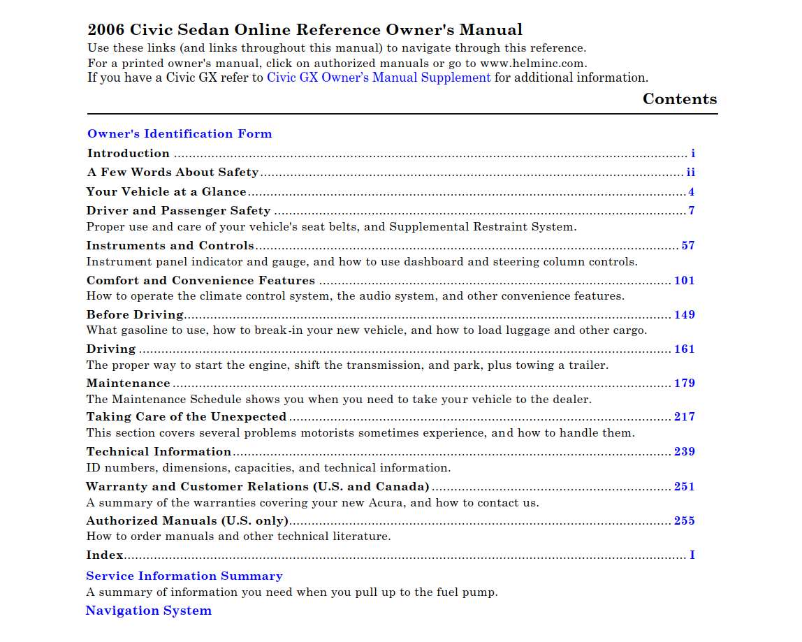 Honda Civic Sedan 2006 Owner's Manual