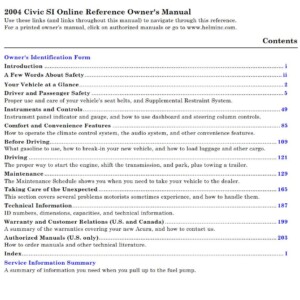 Honda Civic Si 2004 Owner's Manual