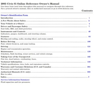 Honda Civic Si 2005 Owner's Manual