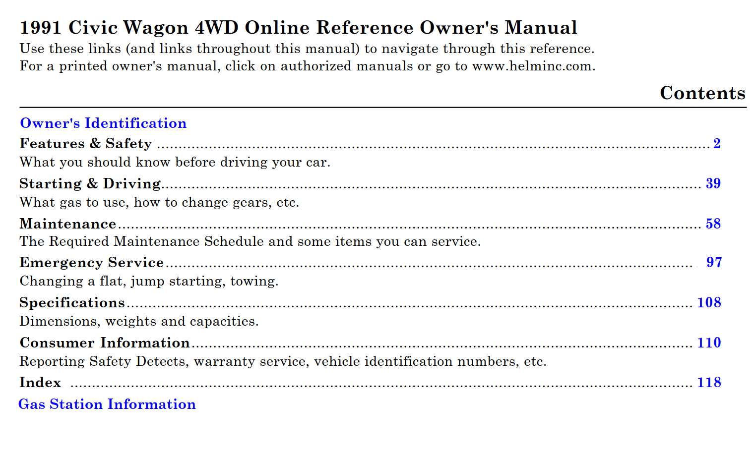 Honda Civic Wagon 1991 Owner's Manual