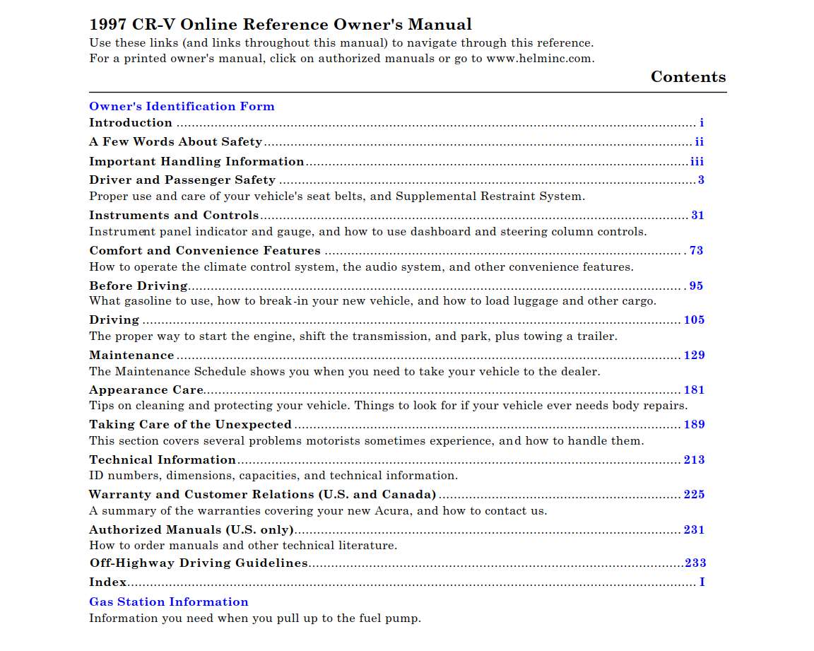 Honda Cr-V 1997 Owner's Manual