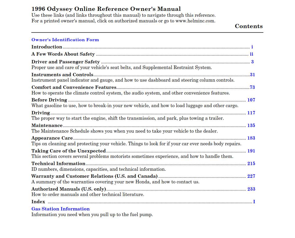 Honda Odyssey 1996 Owner's Manual