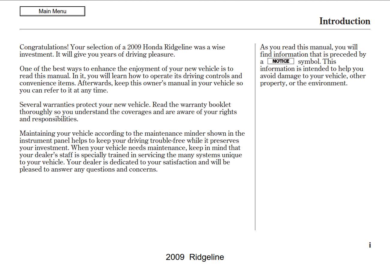 Honda Ridgeline 2009 Owner's Manual