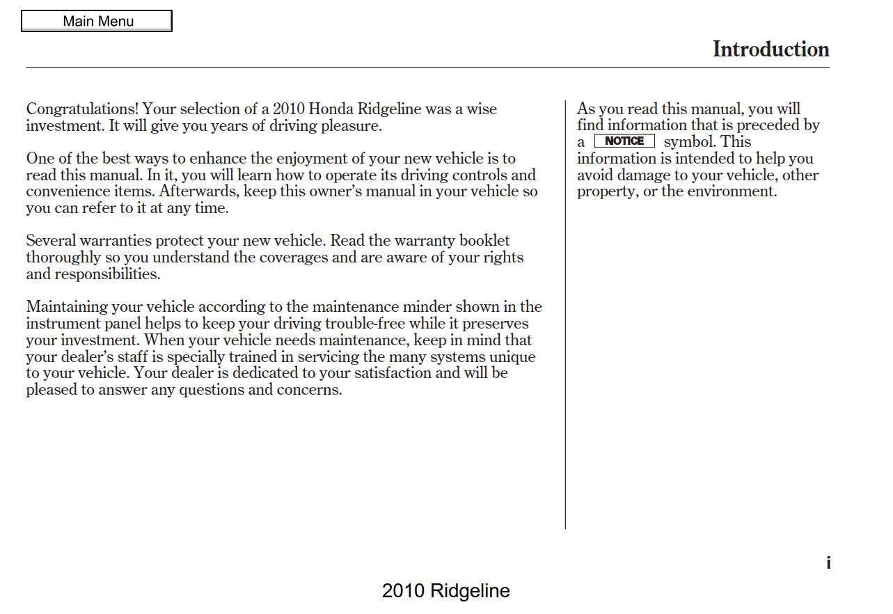 Honda Ridgeline 2010 Owner's Manual