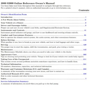 Honda S2000 2000 Owner's Manual