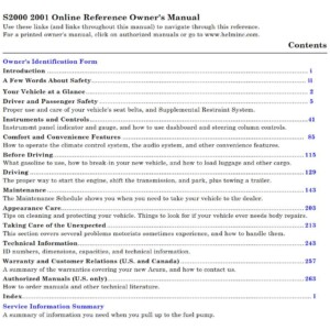 Honda S2000 2001 Owner's Manual