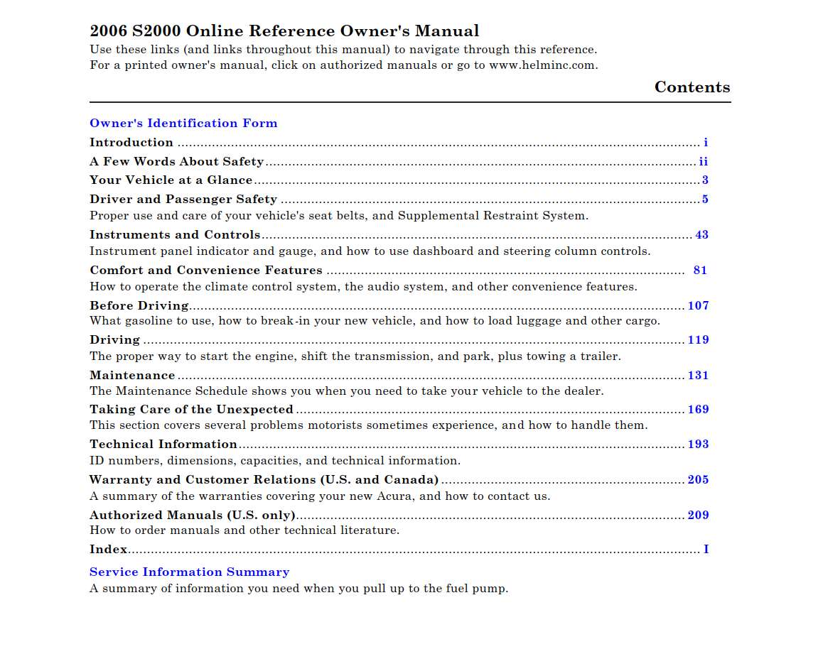 Honda S2000 2006 Owner's Manual
