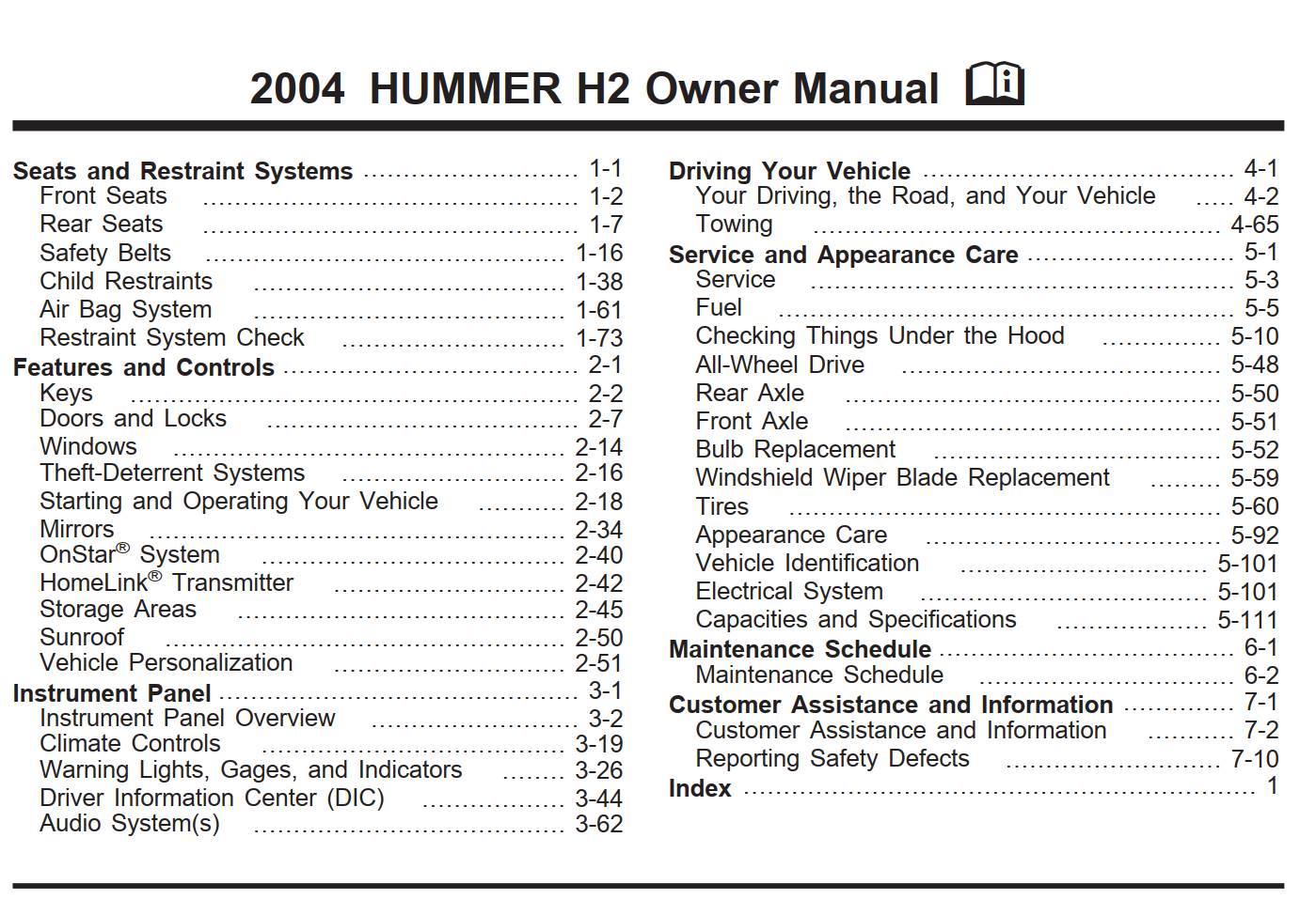 Hummer H2 2004 Owner's Manual