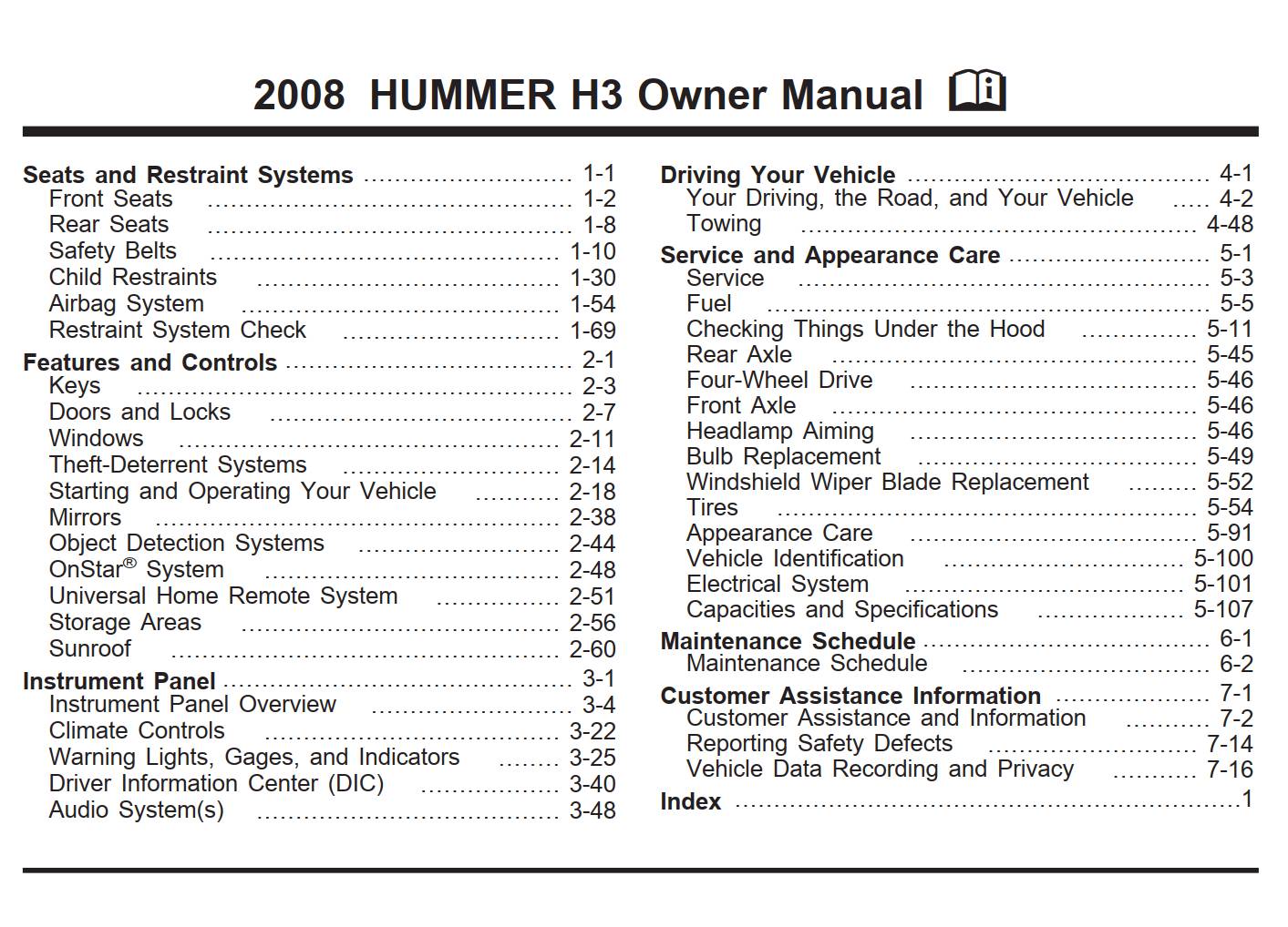 Hummer H3 2008 Owner's Manual