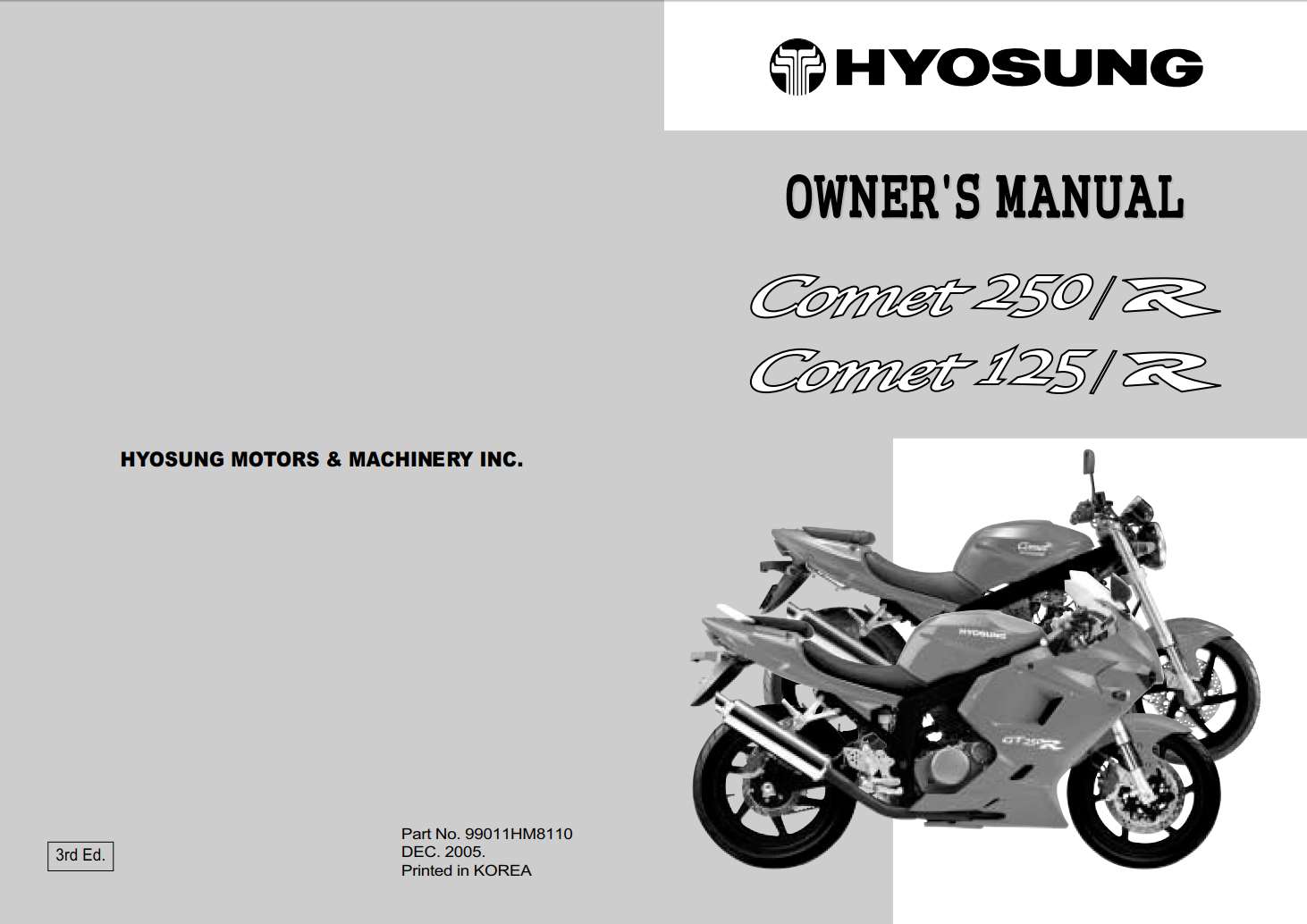 Hyosung Comet 250 R Comet 125 R 2005 Owner’s Manual