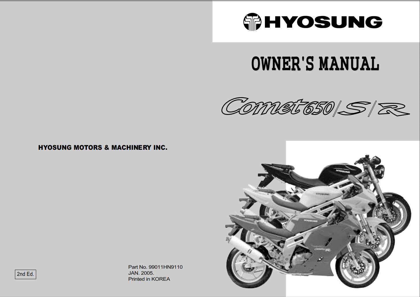 Hyosung Comet 650 S R 2005 Owner’s Manual