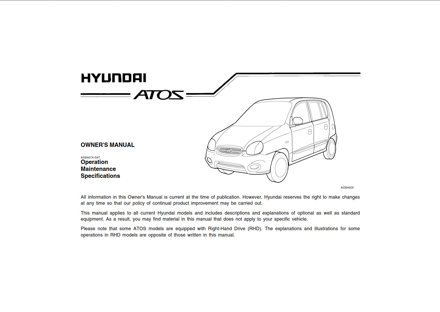 Hyundai Atos 2003 Owner's Manual – PDF Download