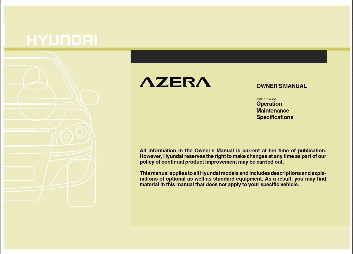 Hyundai Azera 2010 Owner's handbook