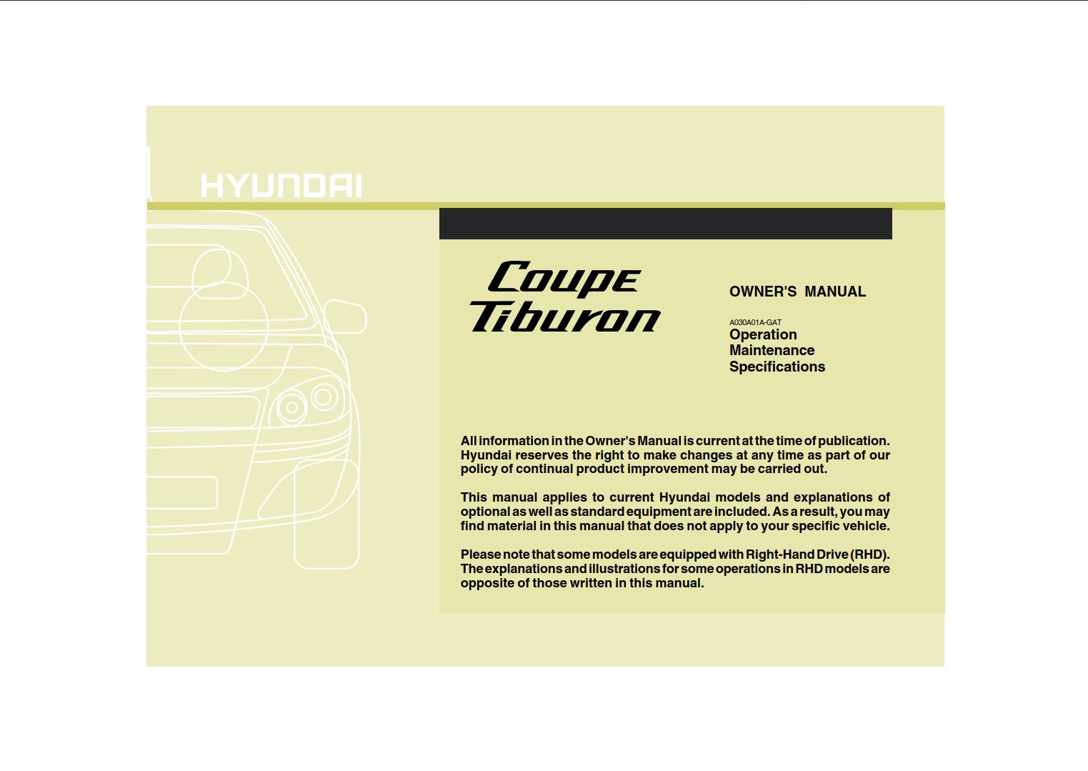 Hyundai Coupe 2008 Owner's Manual
