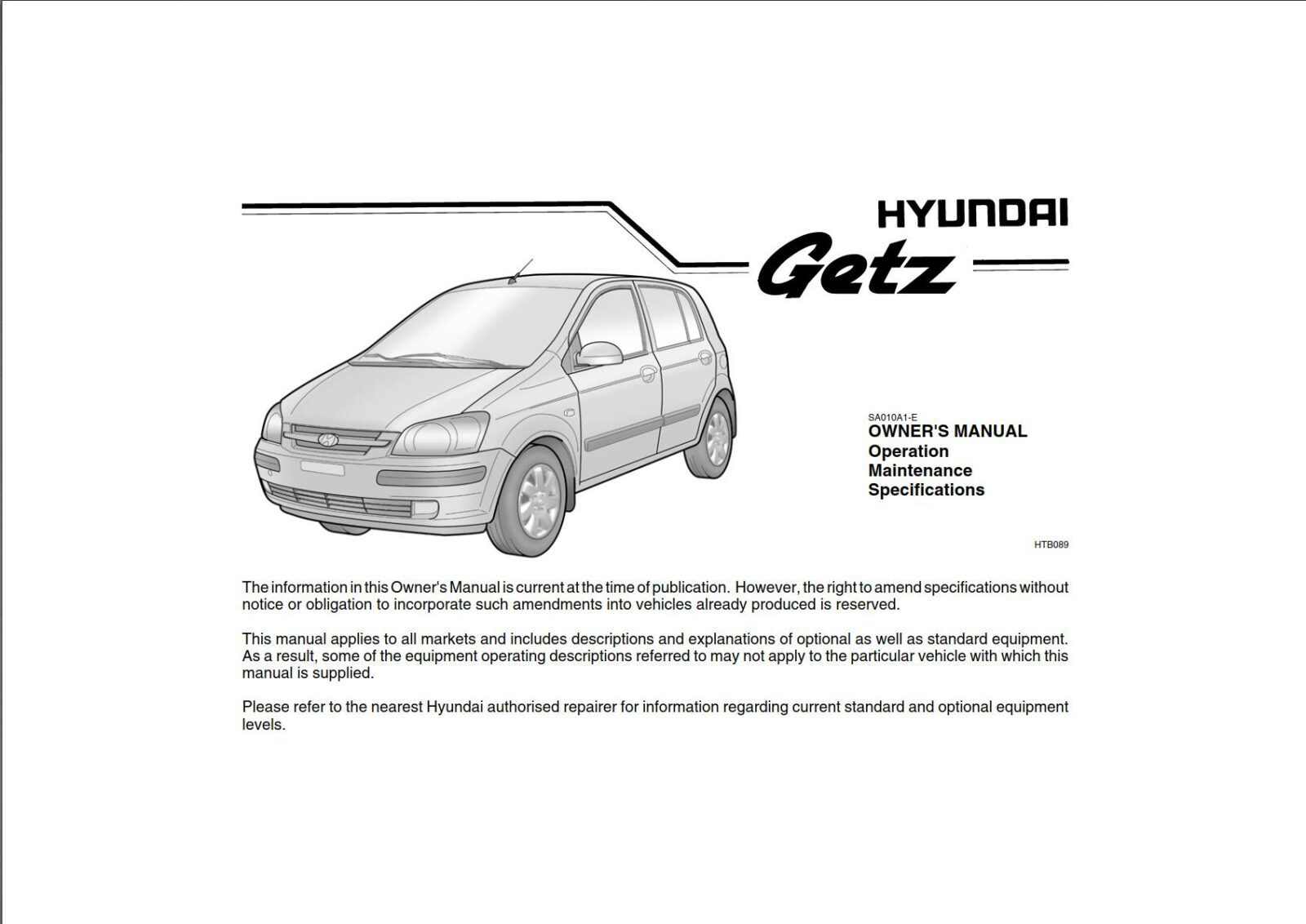 Hyundai Getz 2005 Owner's Manual PDF Download