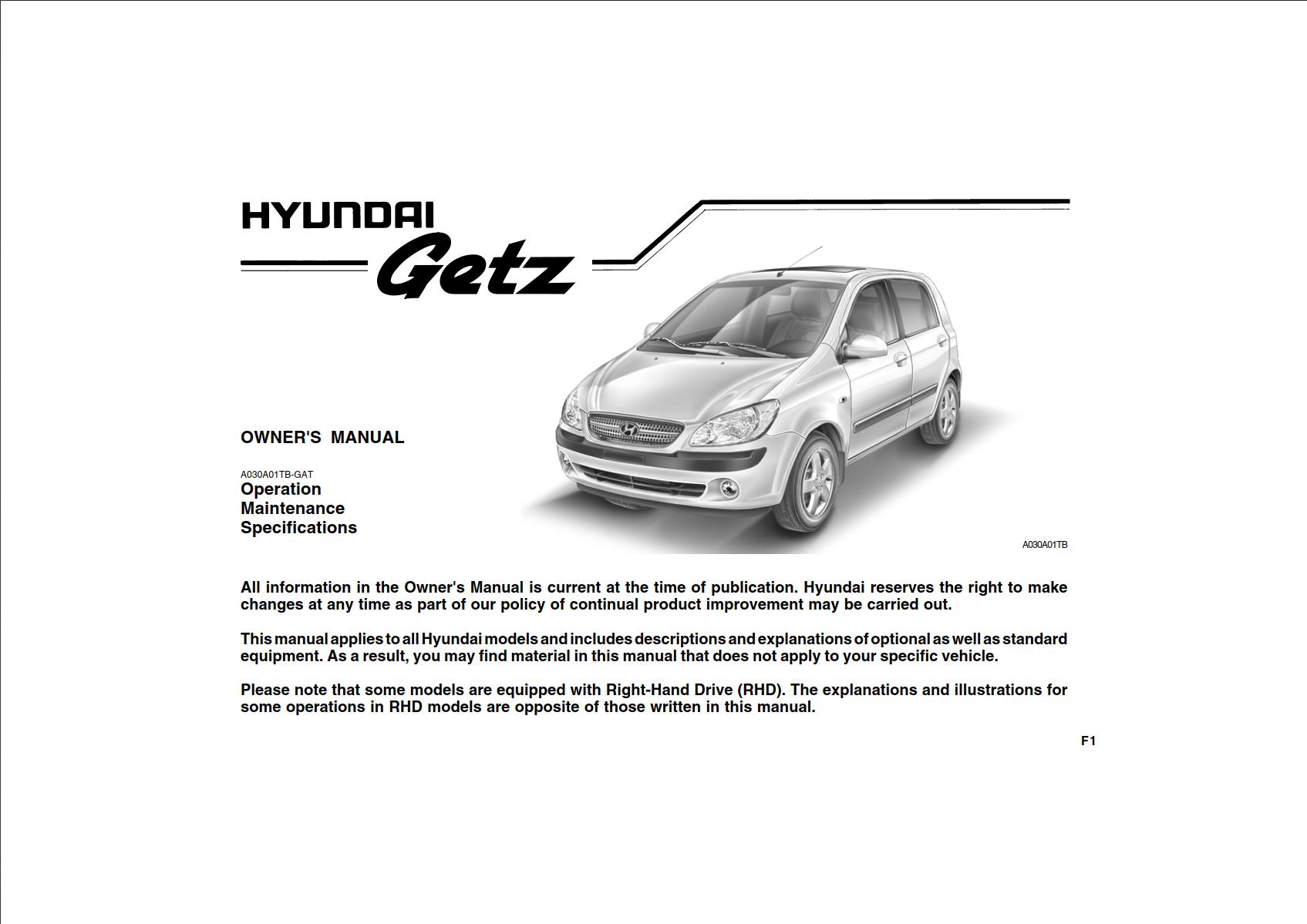 Hyundai Getz 2009 Owner’s Manual PDF for FREE