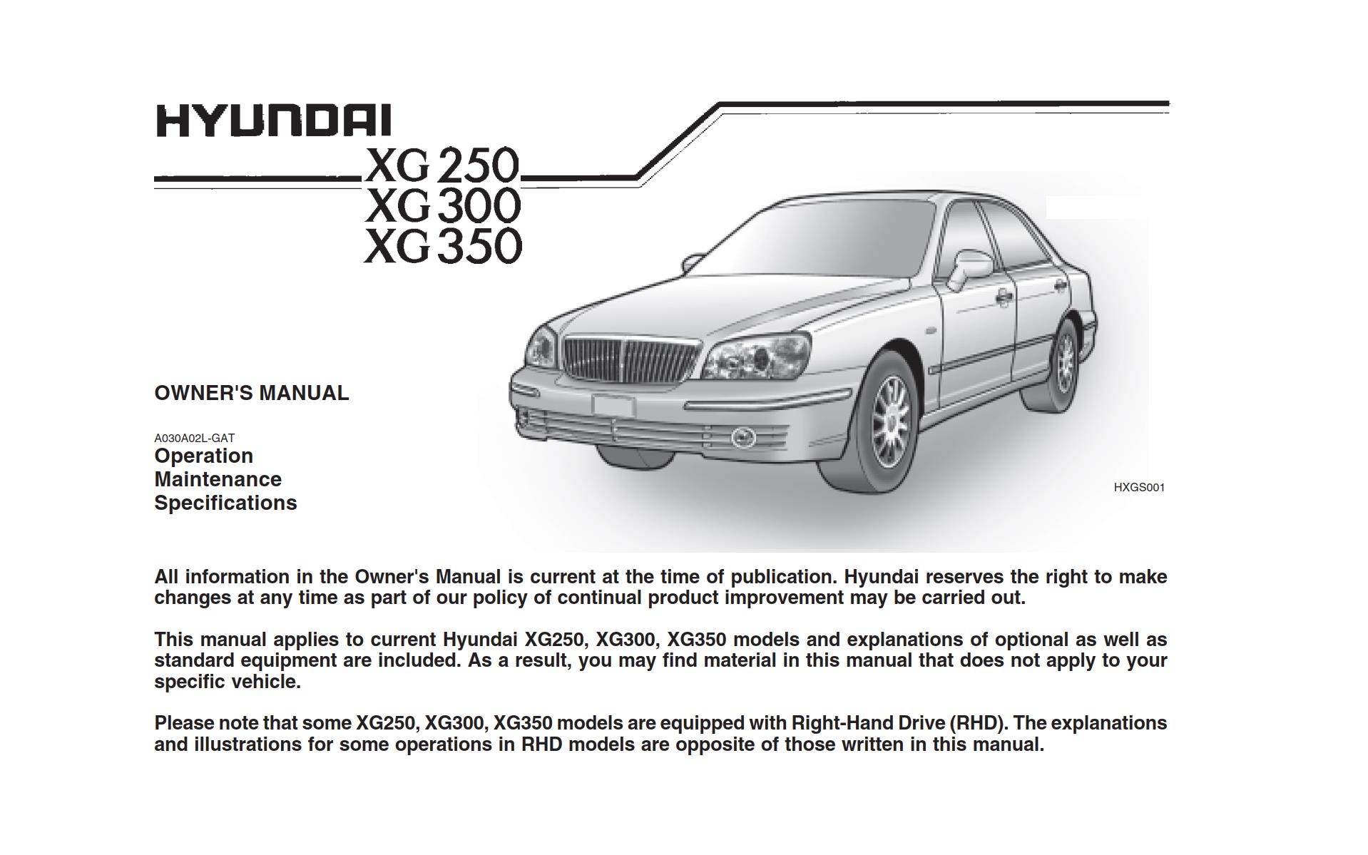 Hyundai Grandeur 2002 Owner’s Manual - PDF for FREE