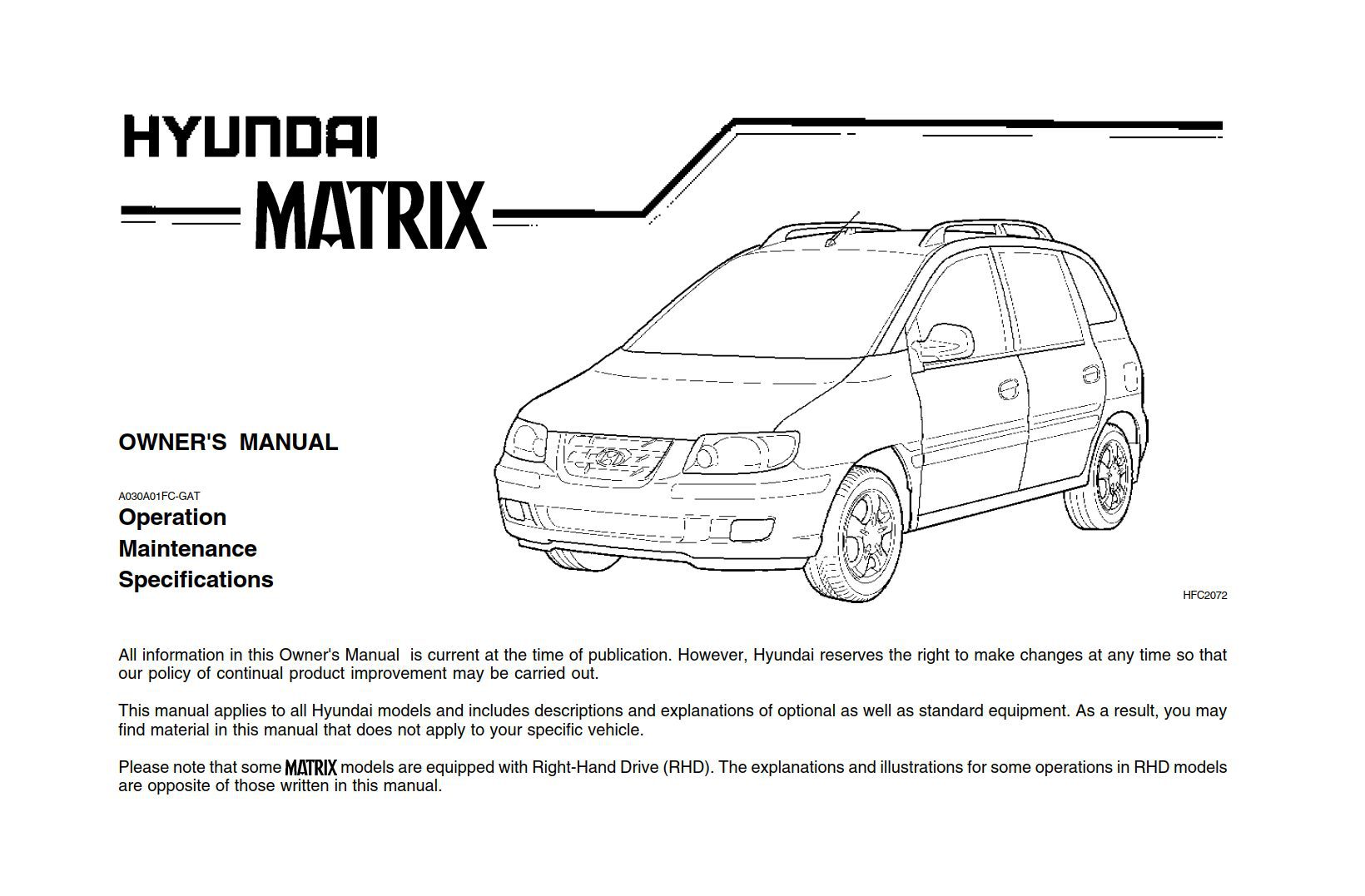 Hyundai Matrix 2003 Owner's Manual PDF Download