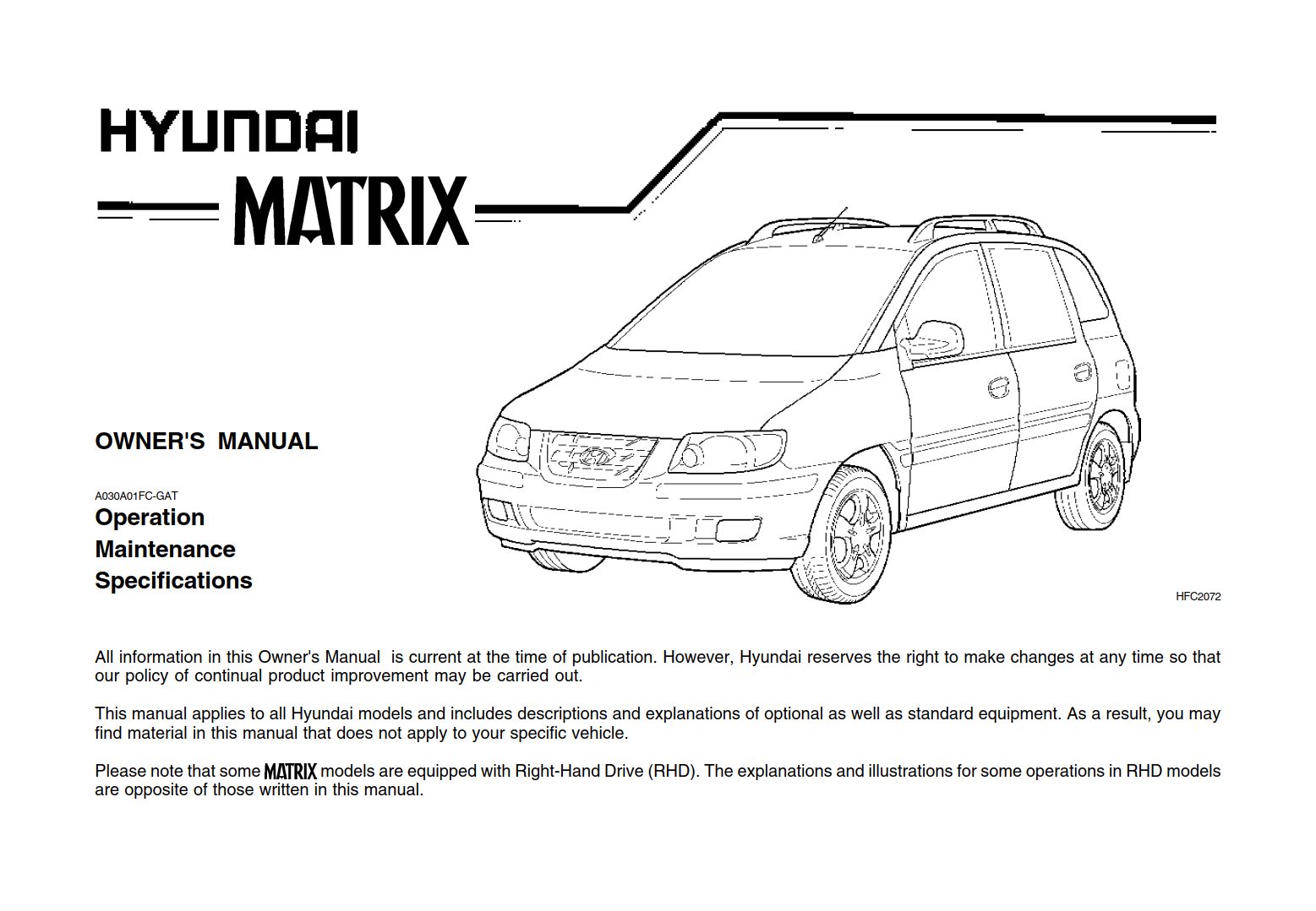 Hyundai Matrix 2004 Owner's Manual