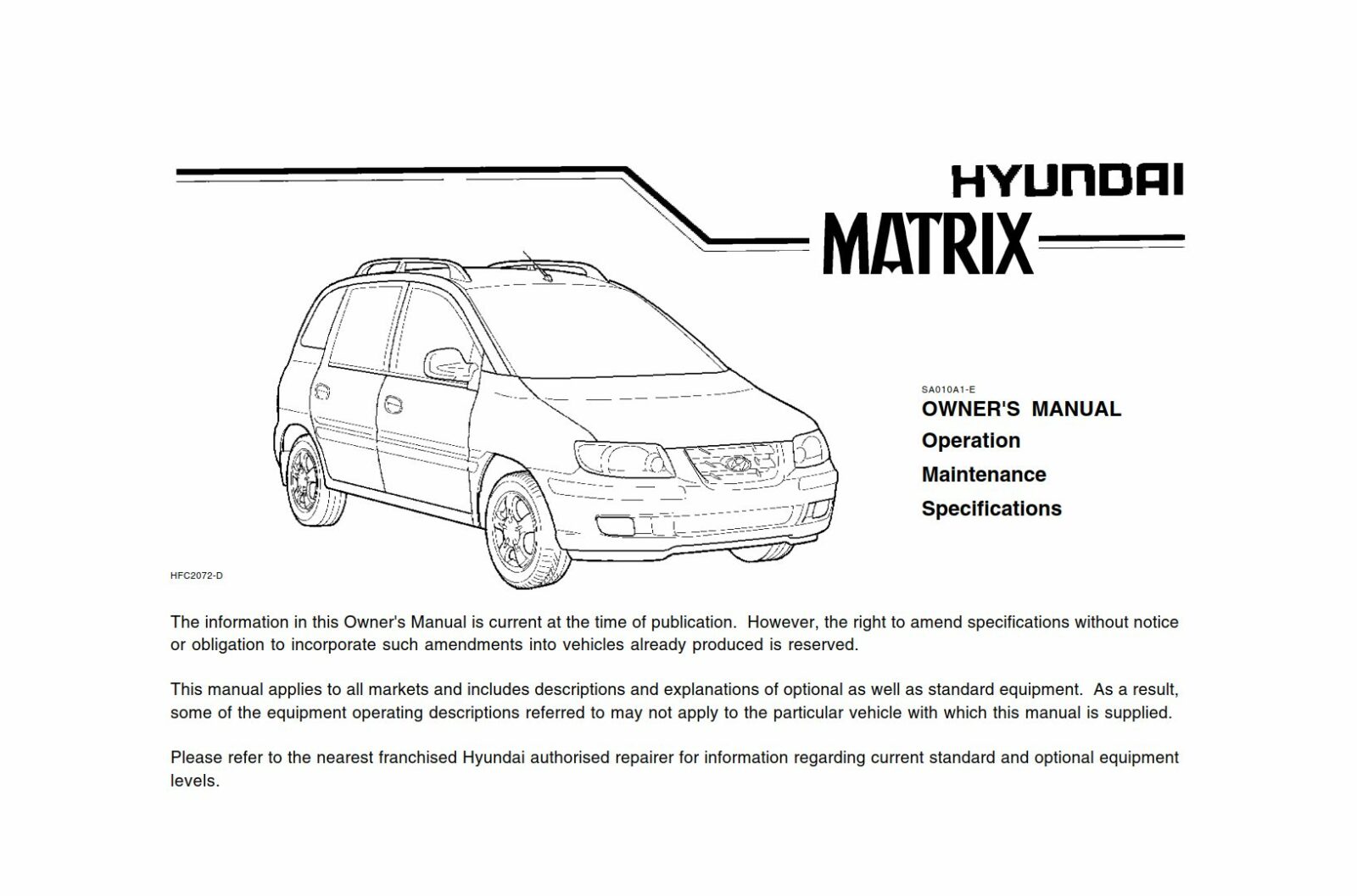 Hyundai Matrix 2005 Owner's Manual PDF Download