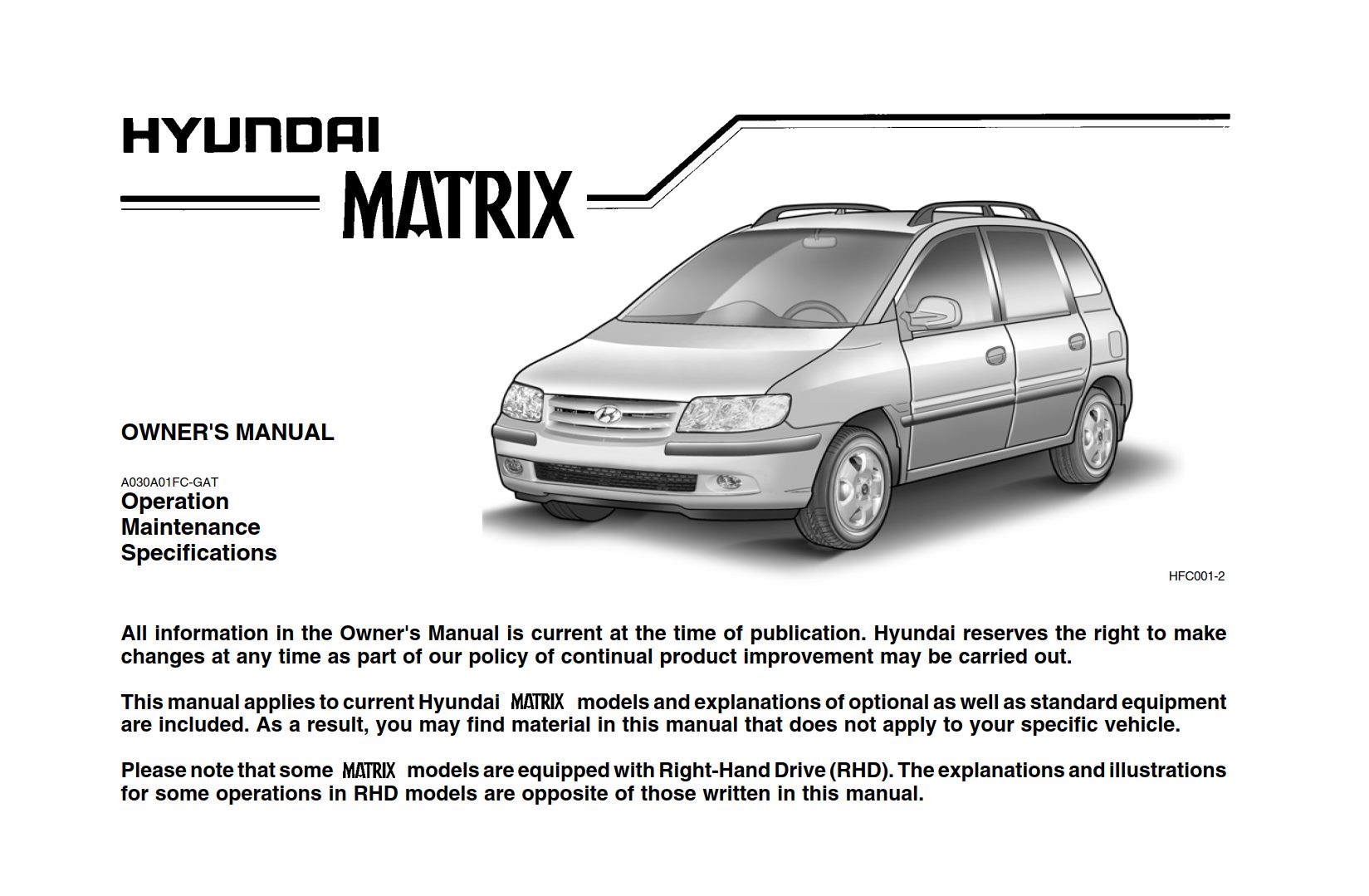 Hyundai Matrix 2006 Owner's Manual