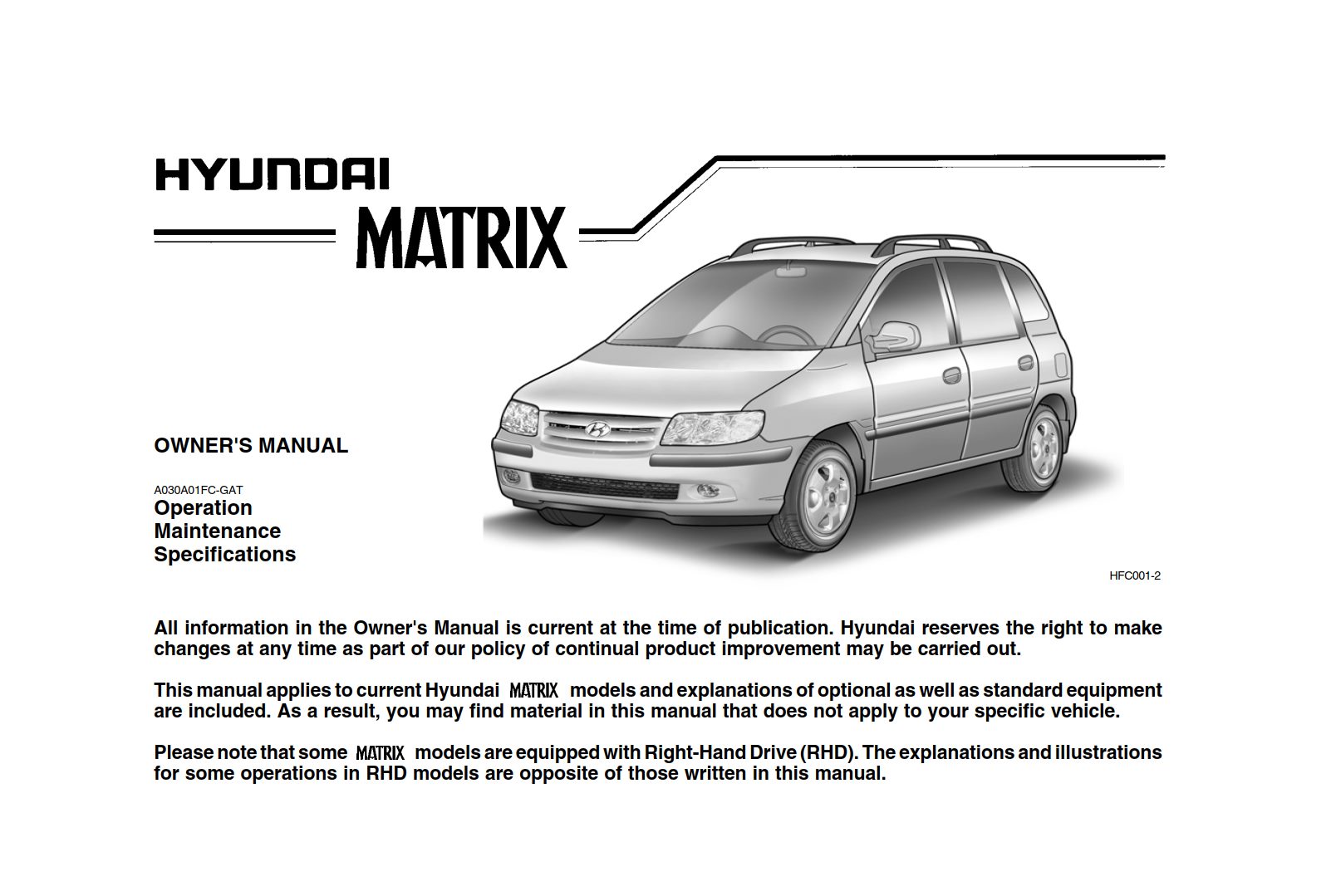 Hyundai Matrix 2007 Owner's Manual