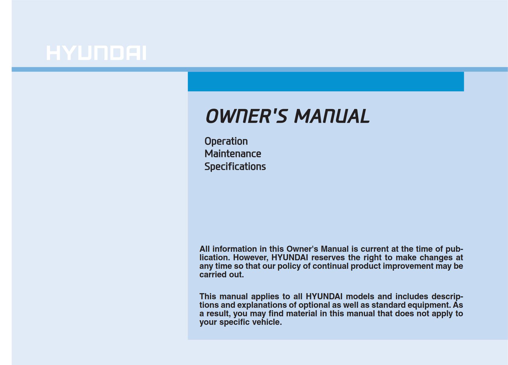 Hyundai Tucson Fuel Cell 2016 Owner’s Manual