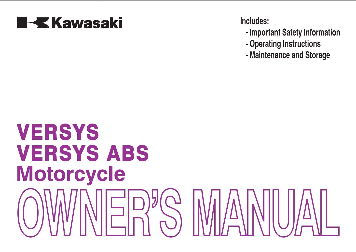 Kawasaki Versys ABS 2013 Owner's Manual