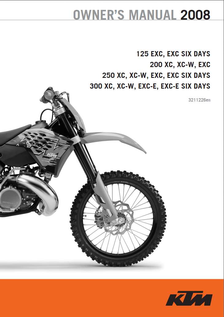 Ktm 125, 200, 250, 300 2008 Owner’s Manual – Download In Pdf For Free