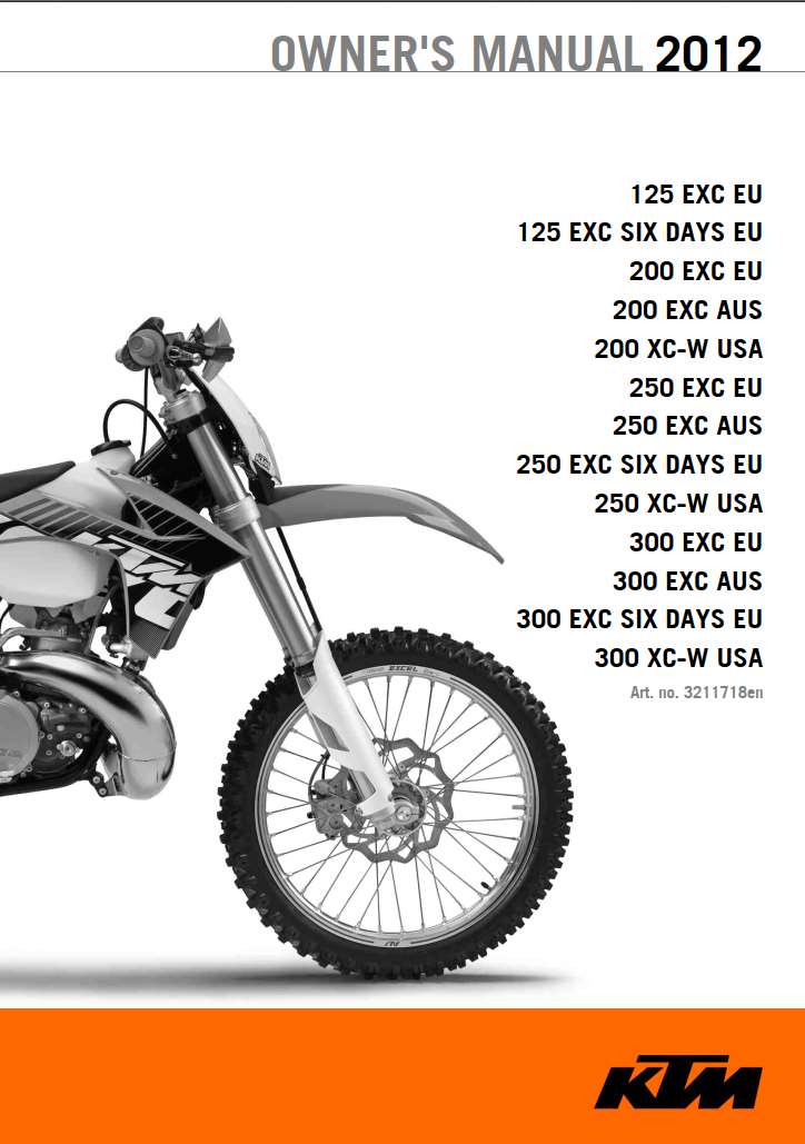 KTM 125, 200, 250, 300 2012 Owner’s Manual
