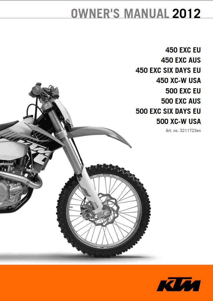 Ktm 450 Exc 2012 Owner’s Manual - Pdf For Free