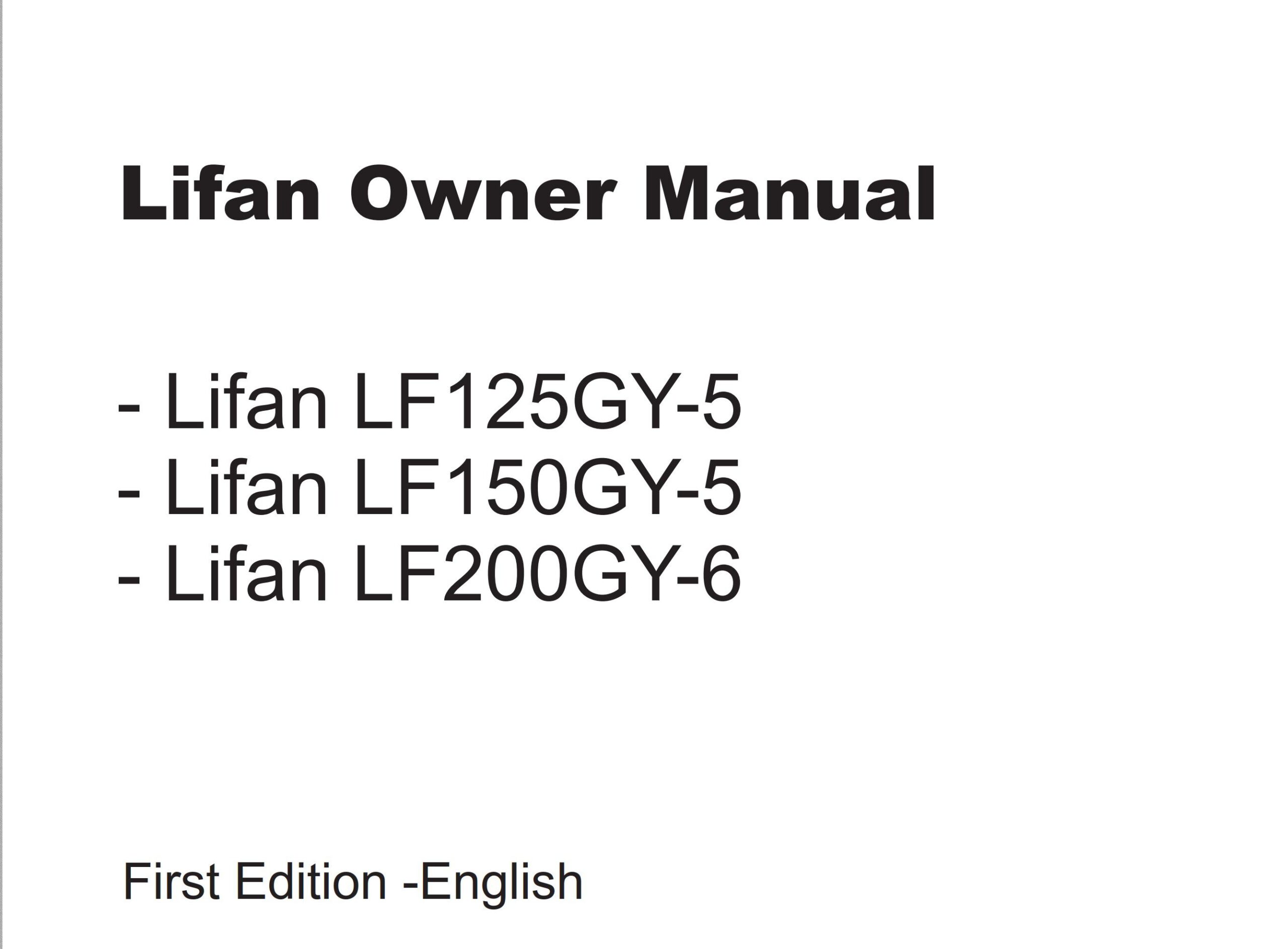 Lifan LF125GY-5 LF150GY-5 LF200GY-6 Owner's Manual