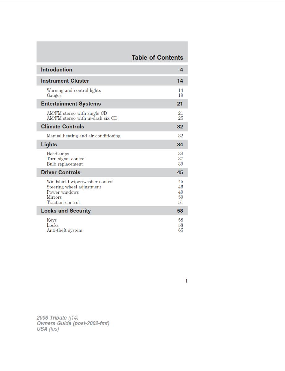 Mazda Tribute 2006 Owner's Manual