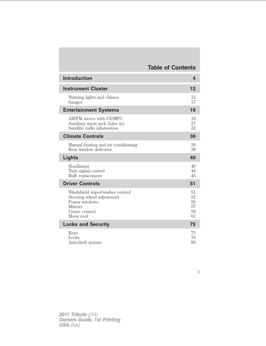 Mazda Tribute 2011 Owner's Manual