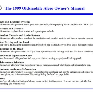 Oldsmobile Alero 1999 Owner's Manual