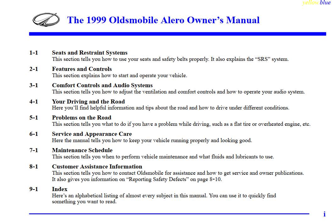 Oldsmobile Alero 1999 Owner's Manual