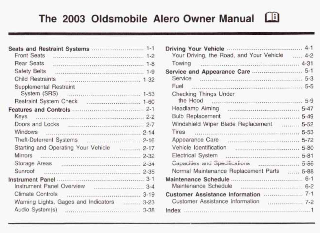 Oldsmobile Alero 2003 Owner's Manual