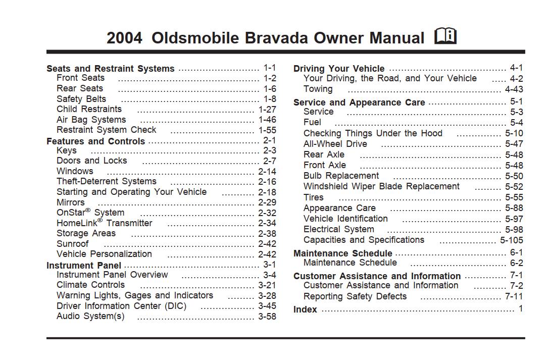 Oldsmobile Bravada 2004 Owner's Manual