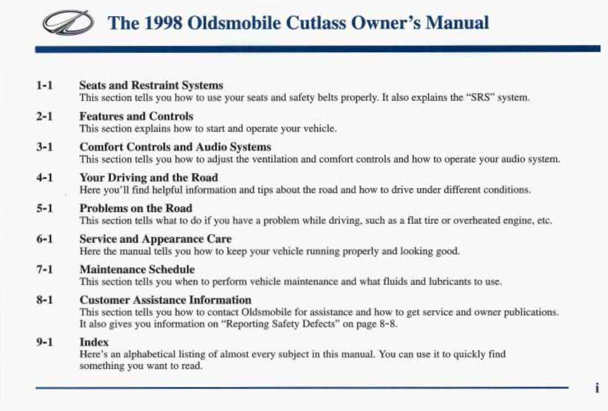 Oldsmobile Cutlass 1998 Owner's Manual