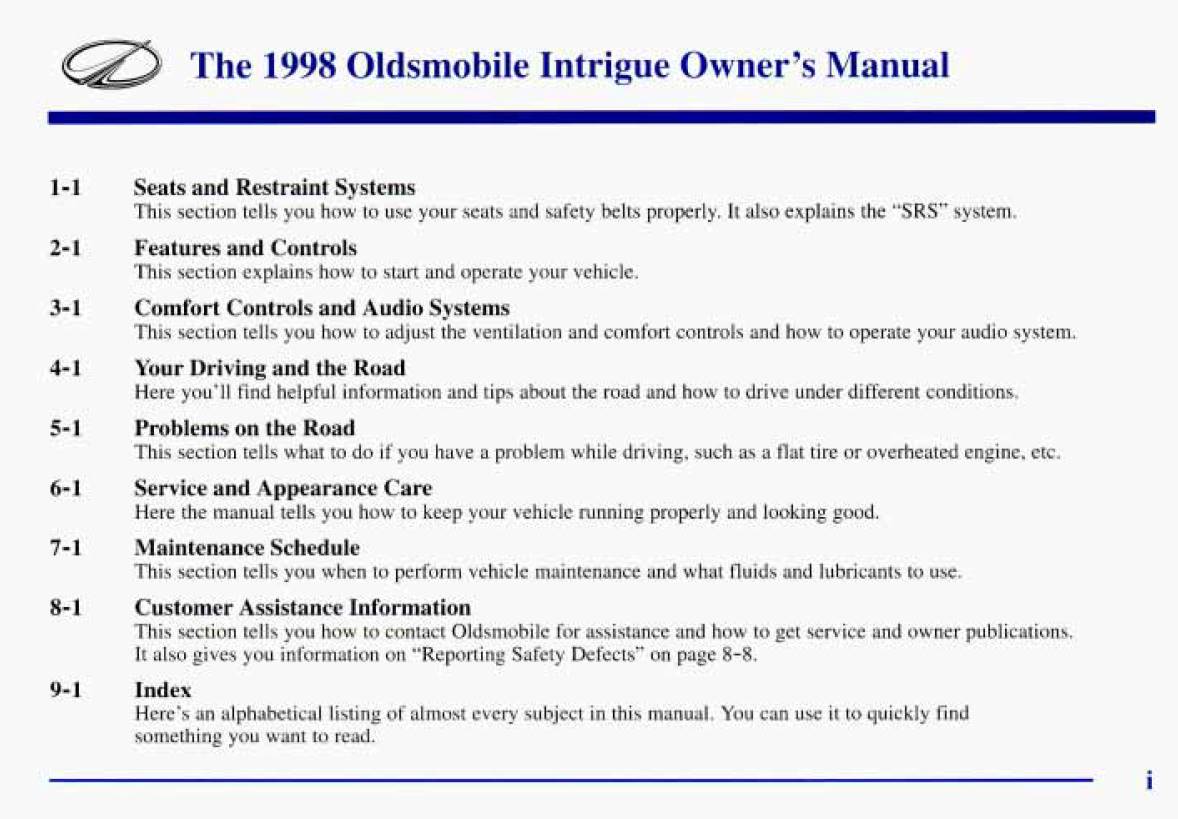Oldsmobile Intrigue 1998 Owner's Manual