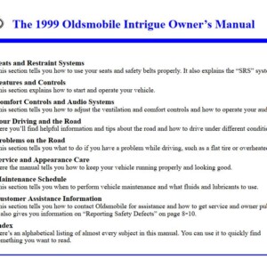Oldsmobile Intrigue 1999 Owner's Manual