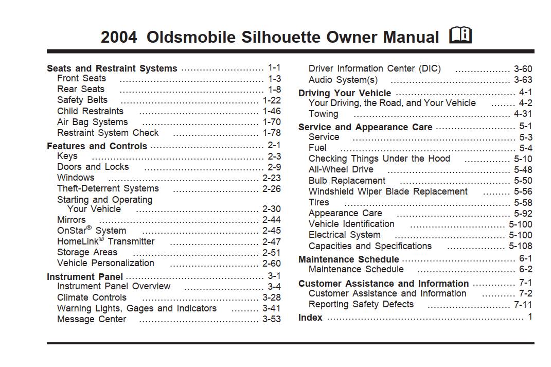 Oldsmobile Silhouette 2004 Owner's Manual