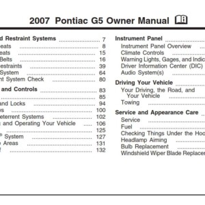 Pontiac G5 2007 Owner's Manual