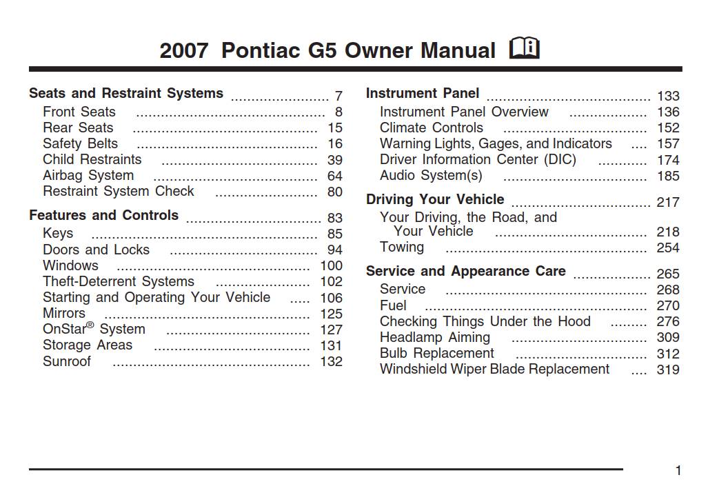 Pontiac G5 GT 2007 Owner's Manual