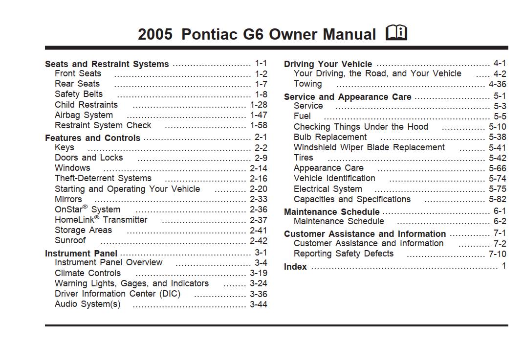 Pontiac G6 2005 Owner's Manual