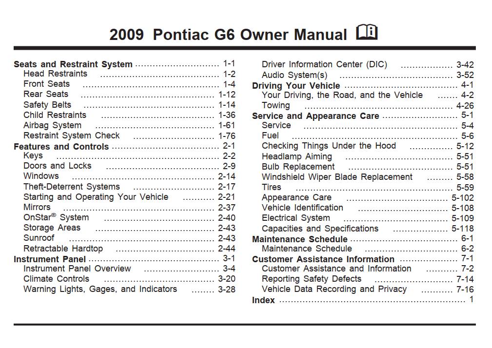 Pontiac G6 2009 Owner's Manual