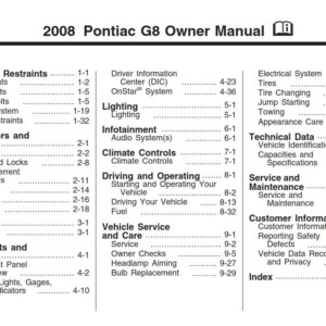 Pontiac G8 2008 Owner's Manual