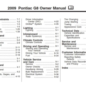 Pontiac G8 2009 Owner's Manual