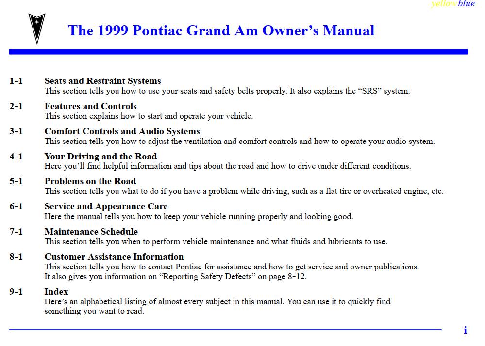 Pontiac Grand-Am 1999 Owner's Manual