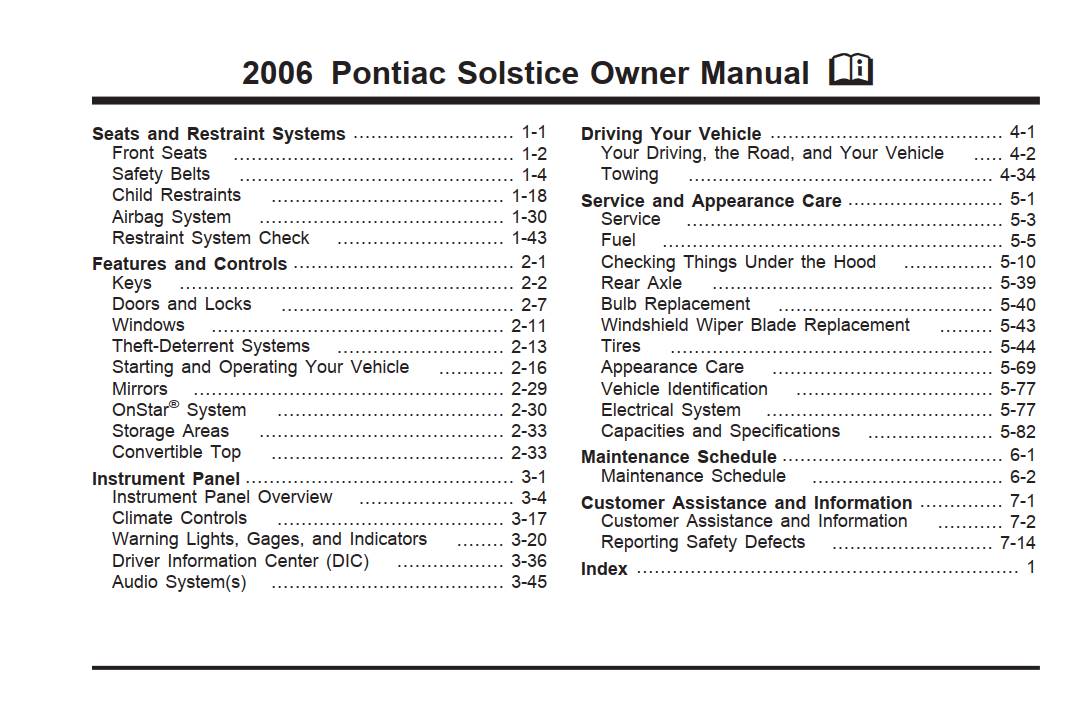 Pontiac Solstice 2006 Owner's Manual